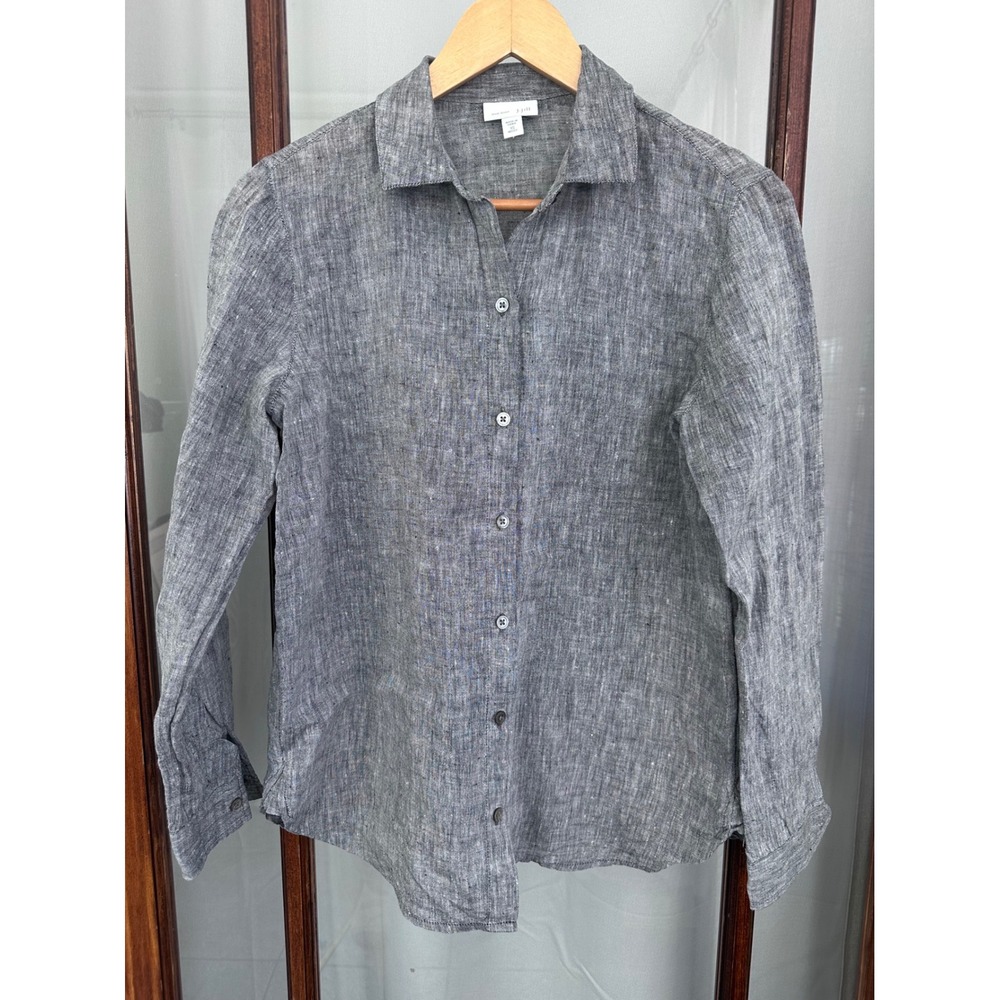J. Jill Love Linen Grey Button Down Shirt Long Sleeve XS Missy